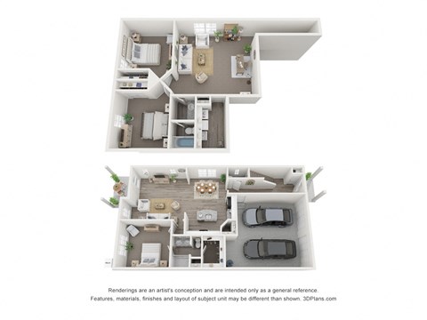 a furnished floor plan of a 3 bedroom apartment